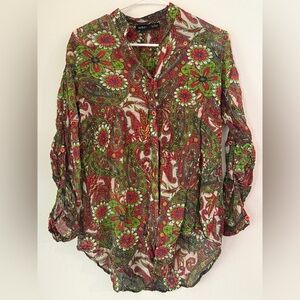 ETC Womens Shirt Button Front Multi Paisley Top Size M Y2K